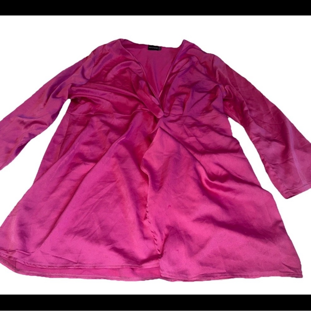 Pretty Little Thing Katalea PINK Twist Satin Long Sleeve Shirt Dress Size 3X